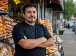 Small business owner at storefront